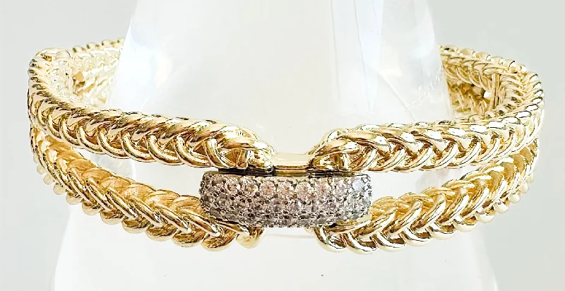 CZ Braided Hinged Bangle Bracelet