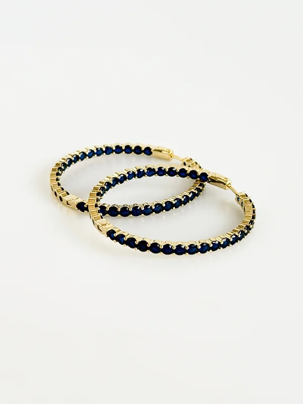 CZ Double Vision Big Hoops Earrings - Navy