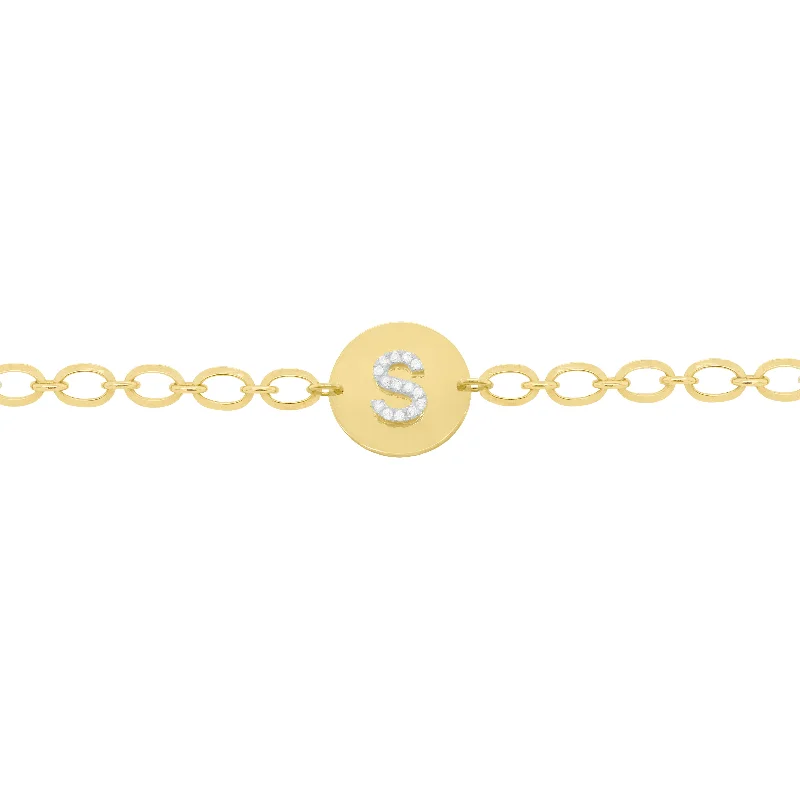 14K GOLD DIAMOND INITIAL DISC BRACELET