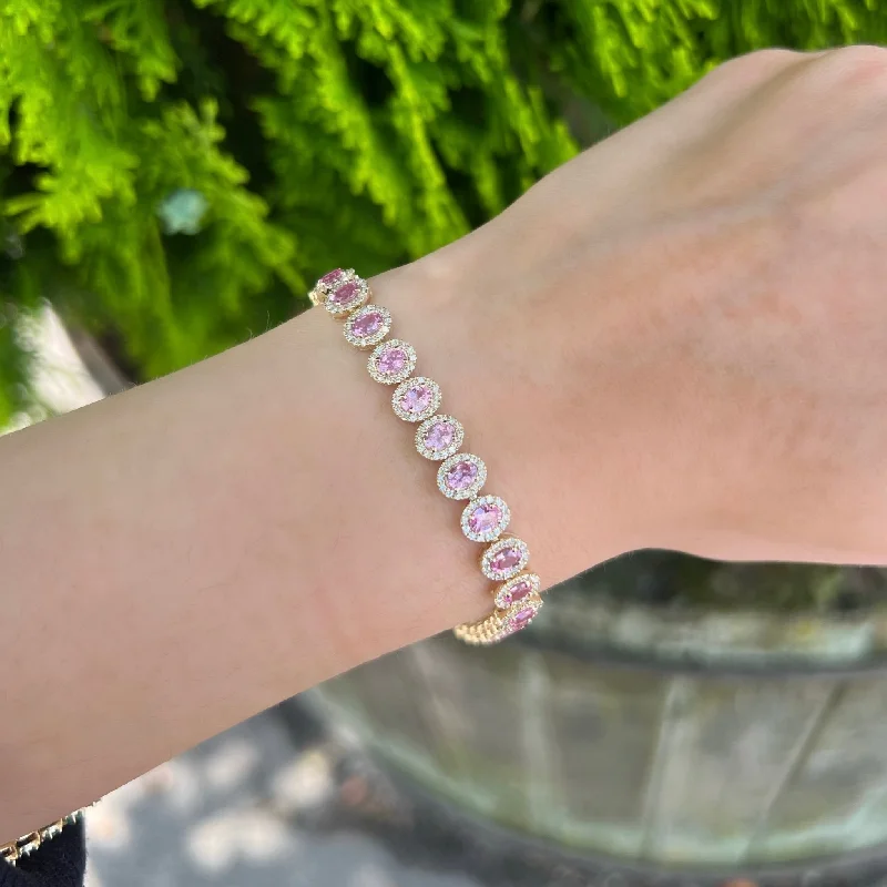 14K GOLD DIAMOND PINK SAPPHIRE LILLY TENNIS BRACELET