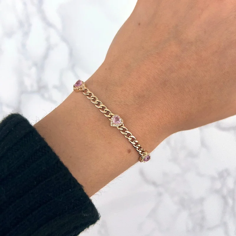 14K GOLD DIAMOND PINK SAPPHIRE SHANA HEART BRACELET