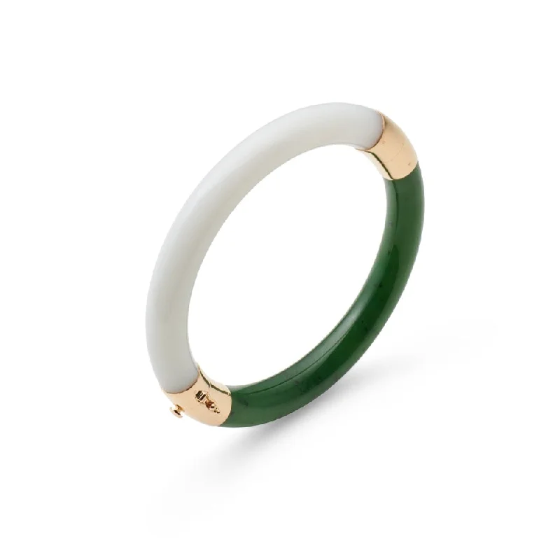 Pacific Bangle in Green Nephrite & White Jade