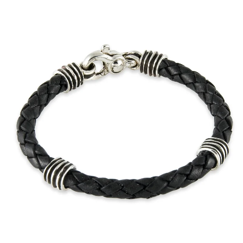 Men's Waves Bracelet in Black Leather