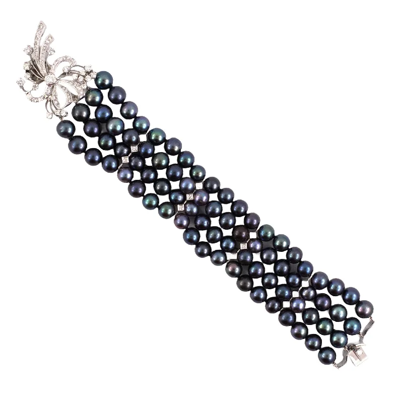 Black Tahitian Pearl & Diamond Spray Bracelet