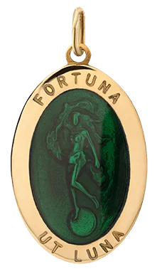 Fortuna Pendant w/Green Enamel, Gold Vermeil