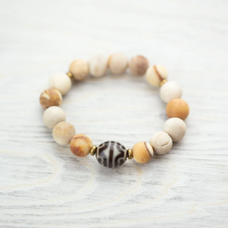 Grounding Fossilized Wood Dzi Bracelet