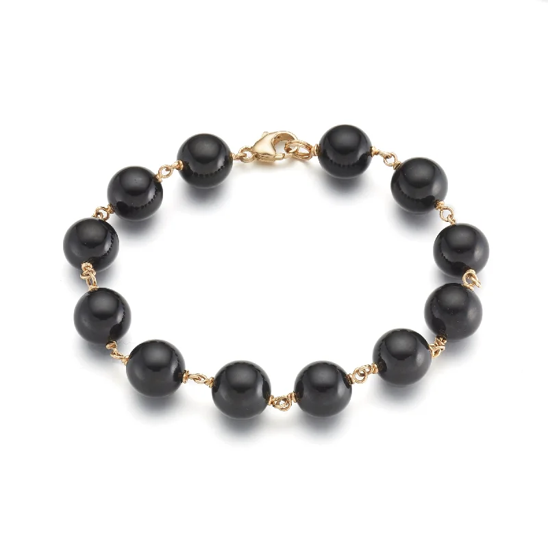 10mm Black Jade & Gold Bracelet