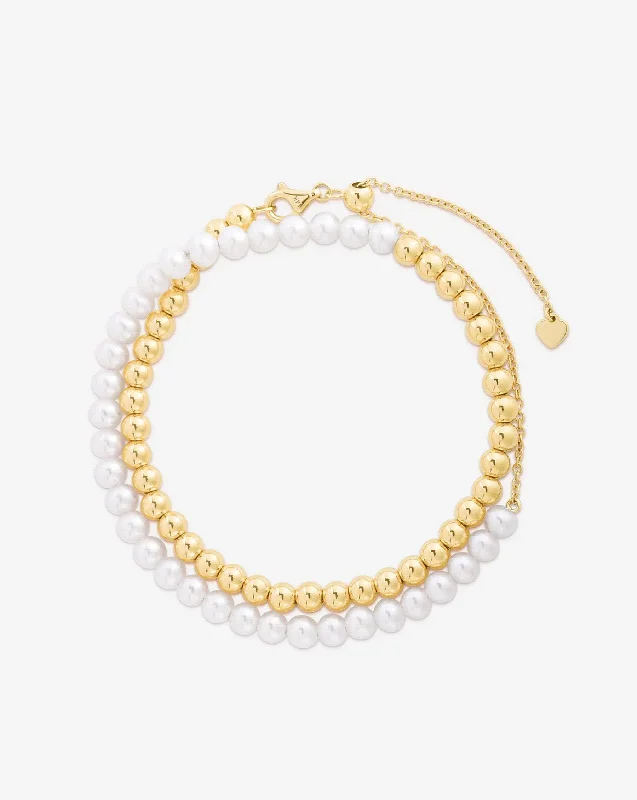 Multiway Pearl and Gold Beaded Necklace + Double Wrap Bracelet