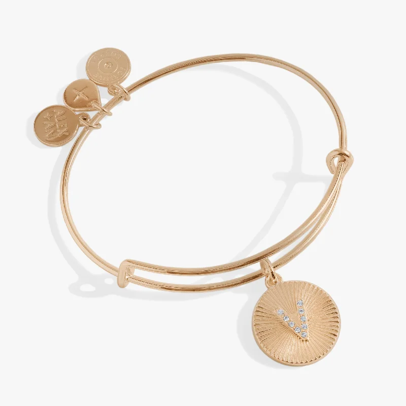 Initial V Pave Starburst Texture Bangle