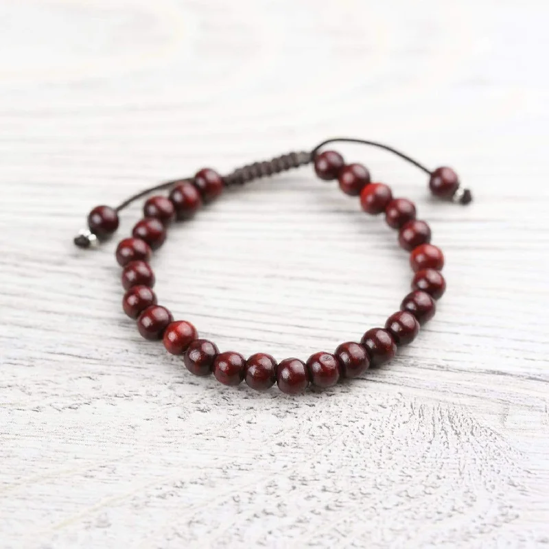 Red Natural Wood Wrist Mala