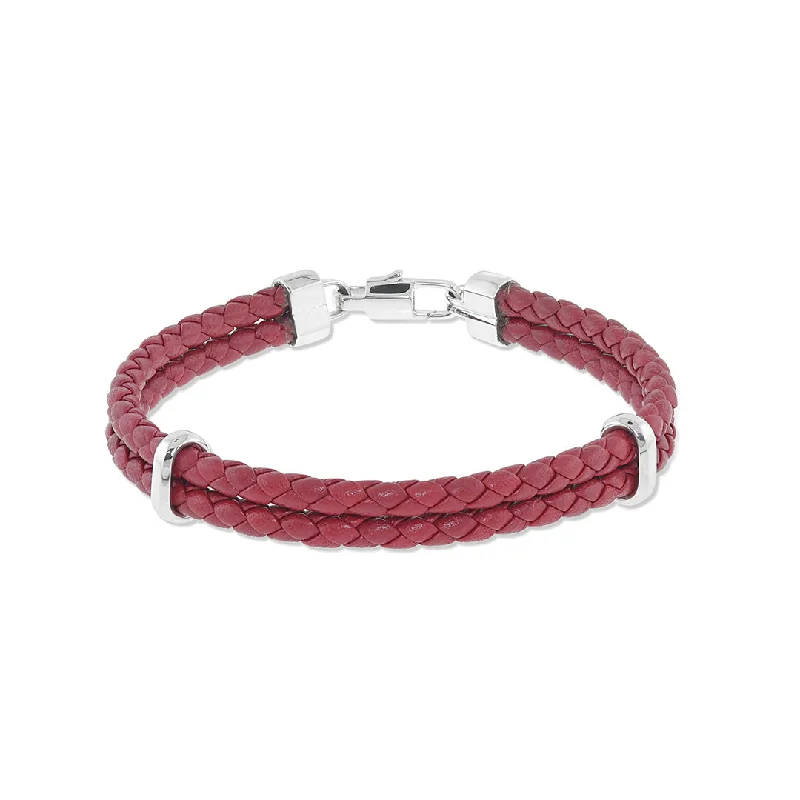 Men's Double Braided Leather Bracelet, Red