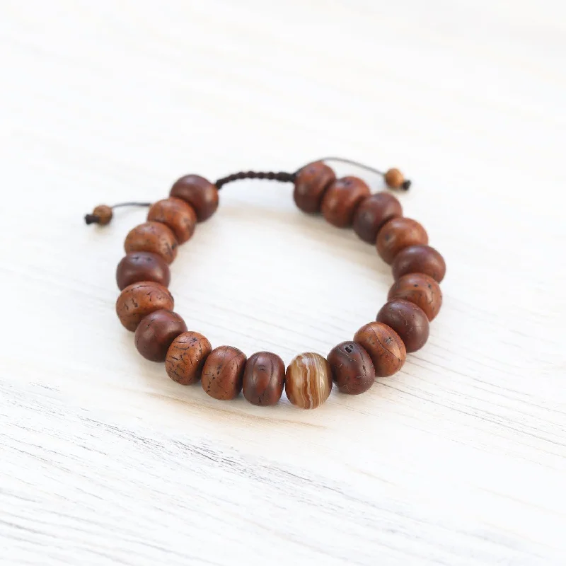 Tibetan Agate Dzi & Bodhi Wrist Mala