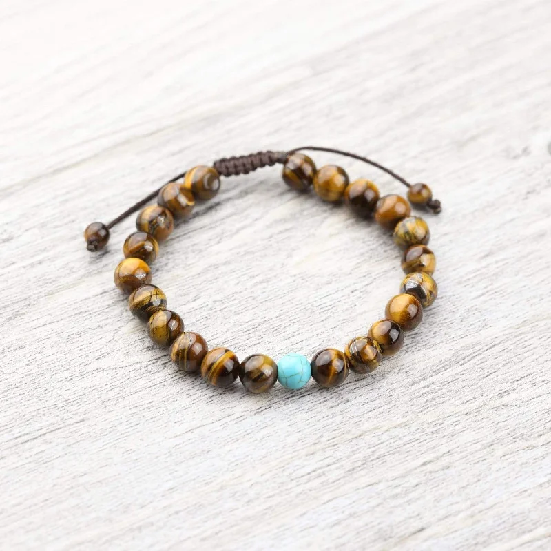 Tiger Eye Wrist Mala with Turquoise Spacer