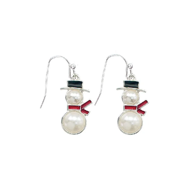 Periwinkle by Barlow : White Pearl Snowmen With Hat and Scarf - Earrings