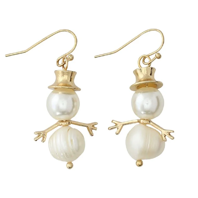 Periwinkle by Barlow : Gold Accent Pearl Snowmen - Earrings