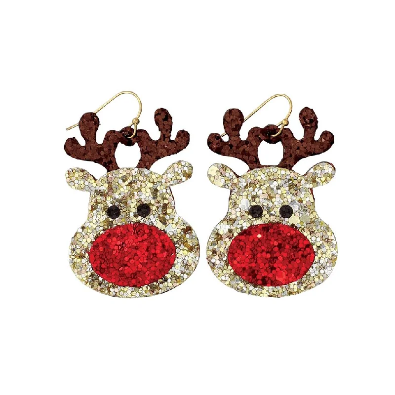 Periwinkle by Barlow : Adorable Glittering Rudolph - Earrings