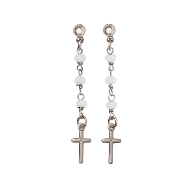 CROSS - CRYSTAL EARRINGS - SILVER