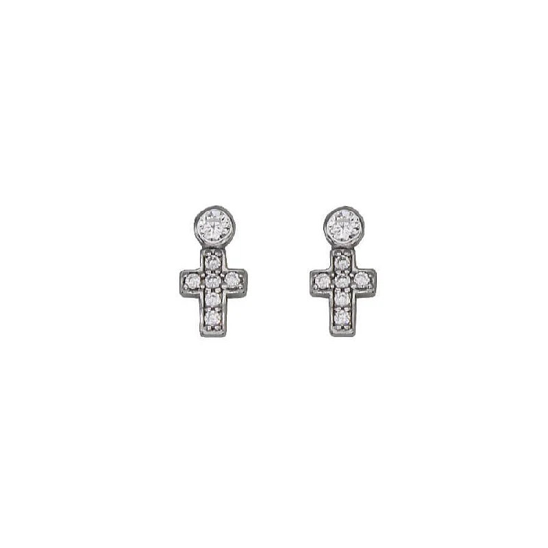 CROSS EARRINGS - SILVER AND ZIRCONIA