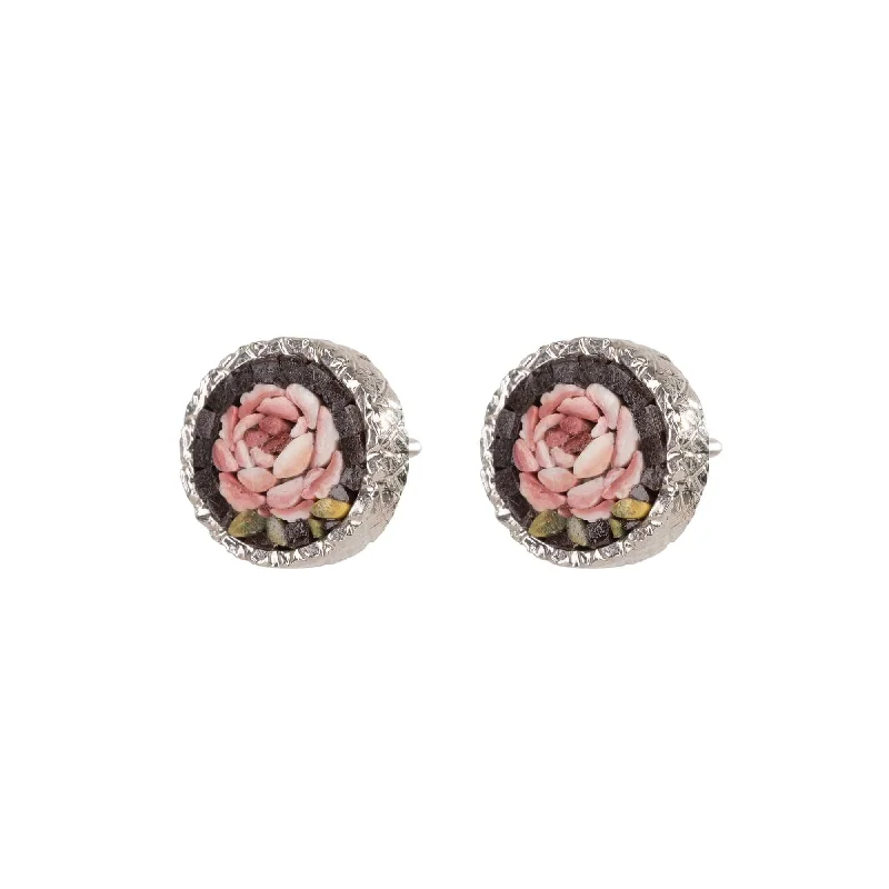 MICROMOSAIC EARRINGS - FLEMISH FLOWERS - SILVER