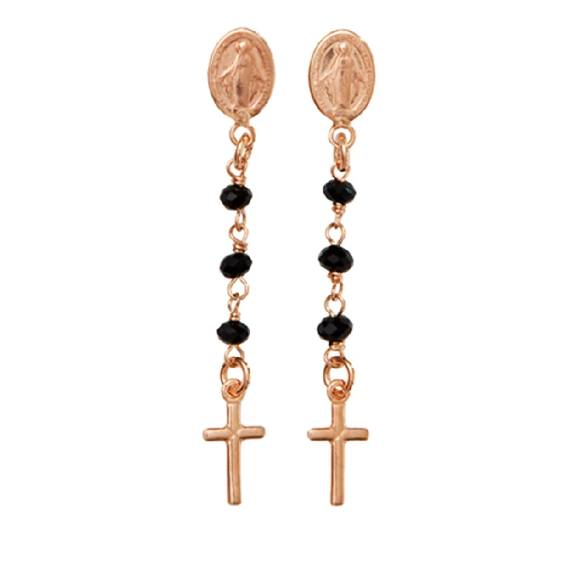 MIRACULOUS AND CROSSES - CRYSTAL EARRINGS - PINK SILVER