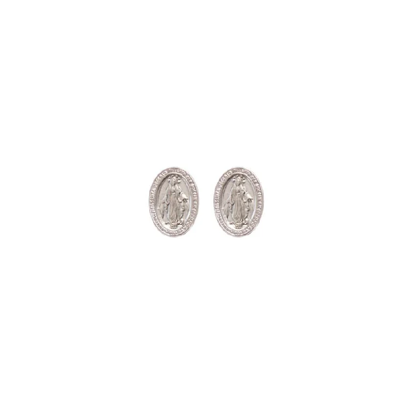 MIRACULOUS MEDAL - STUD EARRINGS - SILVER