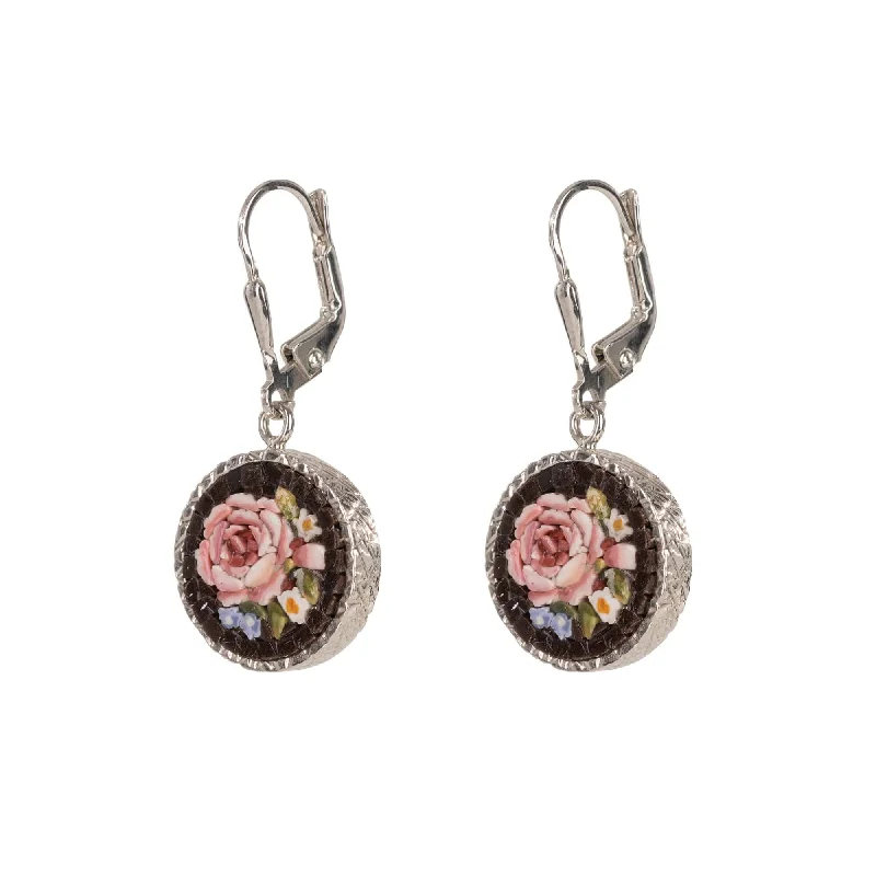 PENDANT MICROMOSAIC EARRINGS - FLEMISH FLOWERS - SILVER