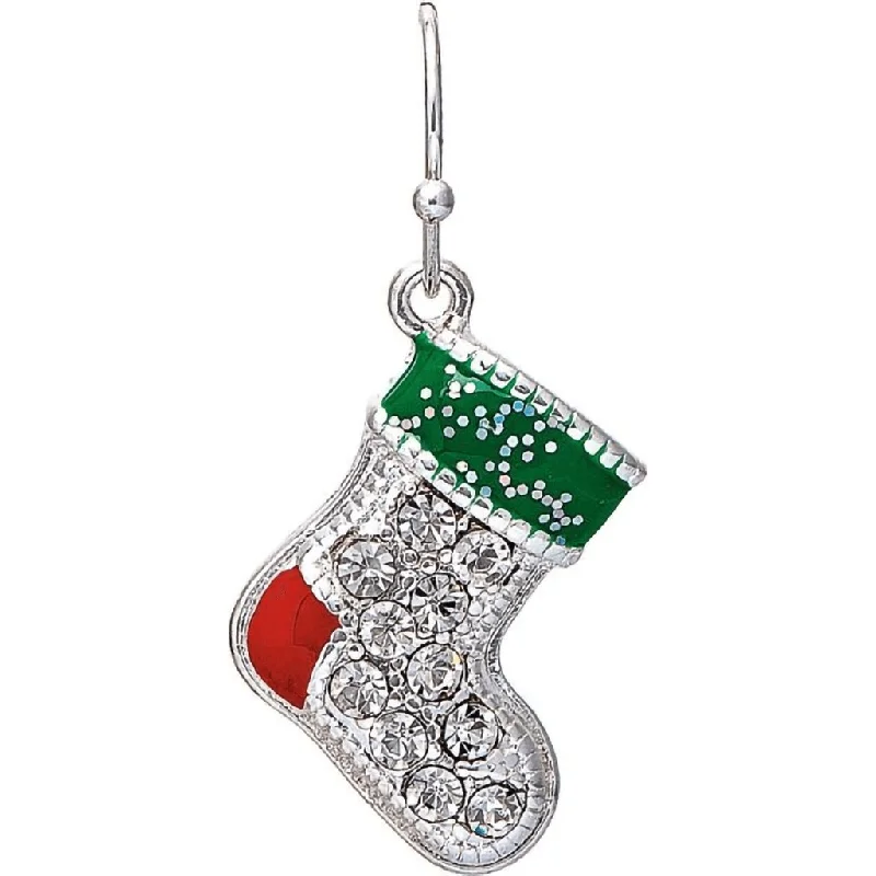 Rain : Silver Crystal Xmas Stocking Earrings