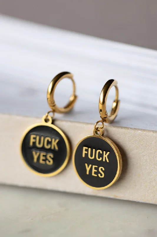 Waterproof Fuck Yes Gold Charm Earrings