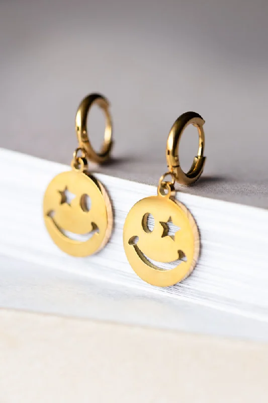 Waterproof Gold Wink Face Charm Earrings