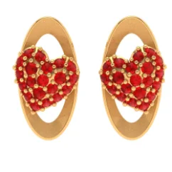 14k Oval Shaped Heart Themed Gold Earring For Women