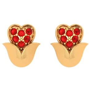 14k Red Stone Studded Floral Motif Gold Trinket