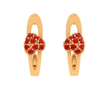 14k Red Stone Studded Partywear Yellow Gold Earring