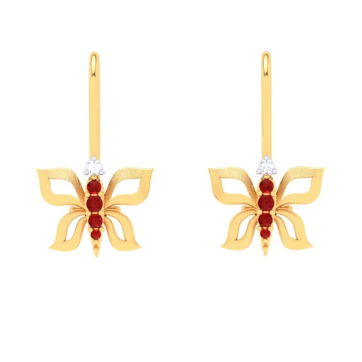 14KT Butterfly Shape With Red And Yellow Stone Gold Drop Earring From Amazea Collection