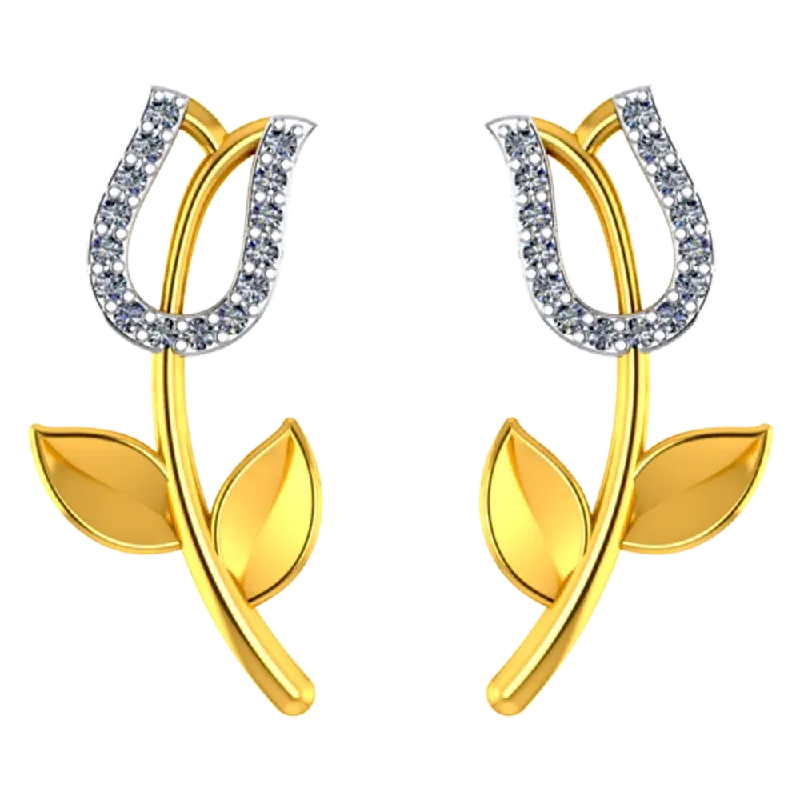 American Diamond Studded Tulip Shaped 14k Gold Earring