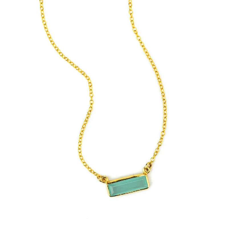 Aqua Chalcedony Bar Necklace : March Birthstone : Adira Series