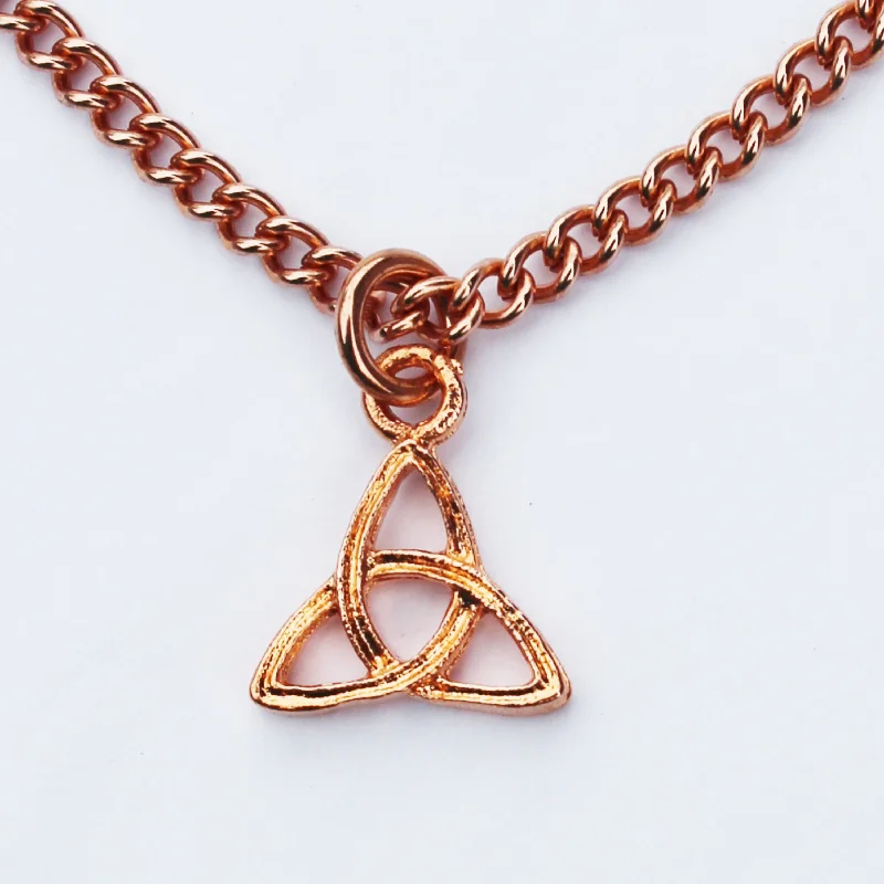 Copper Trinity Pendant Necklace Solid Copper Adjustable Curb Chain Necklace Triquetra Pendant Charm