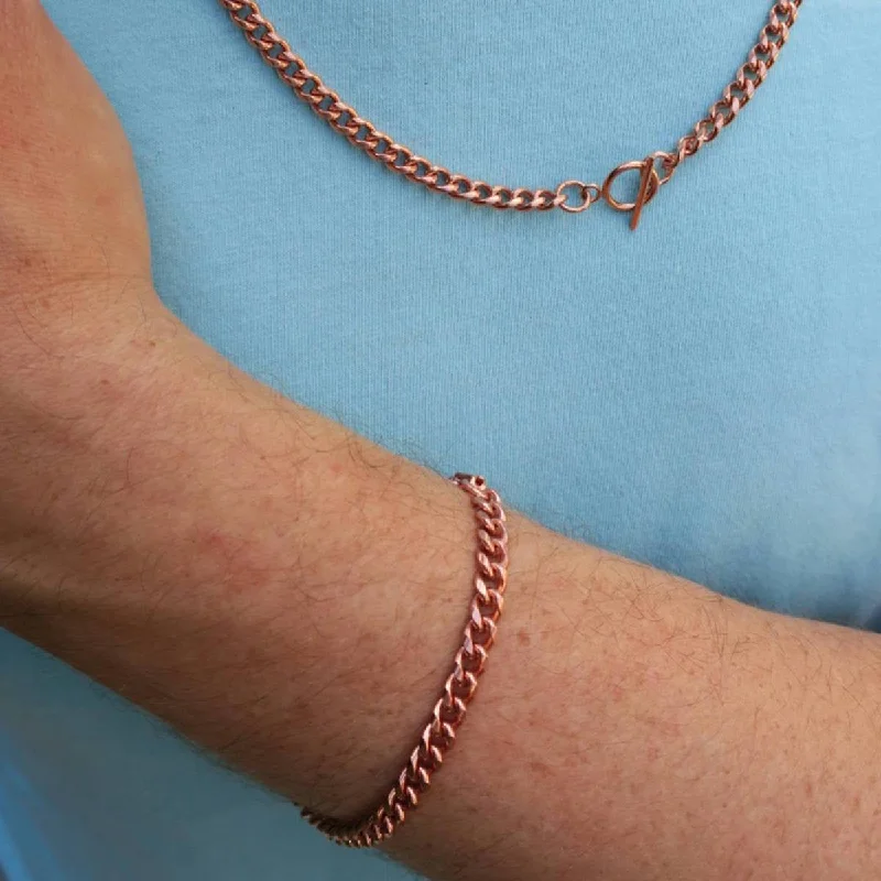 Cuban Curb Chain Jewelry Set SET72 Solid Copper Chain Necklace And Bracelet