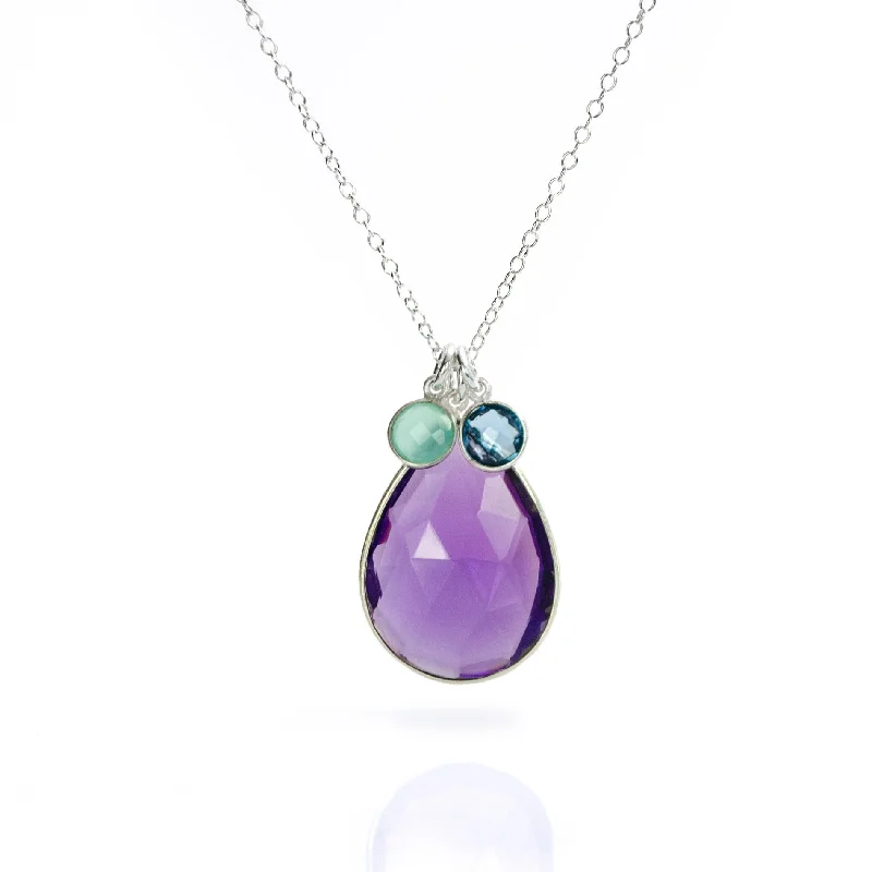 Custom Mother's Teardrop Birthstone Necklace with Tiny Round Kid's Birthstones