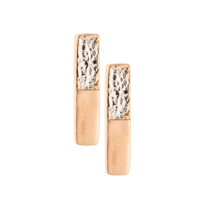 Galway Crystal Dual Tone Bar Sterling Silver & Rose Gold Stud Earrings