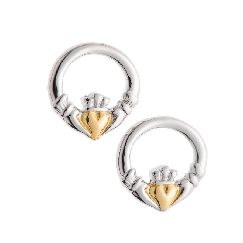 Galway Crystal Claddagh Earrings Sterling Silver & Gold