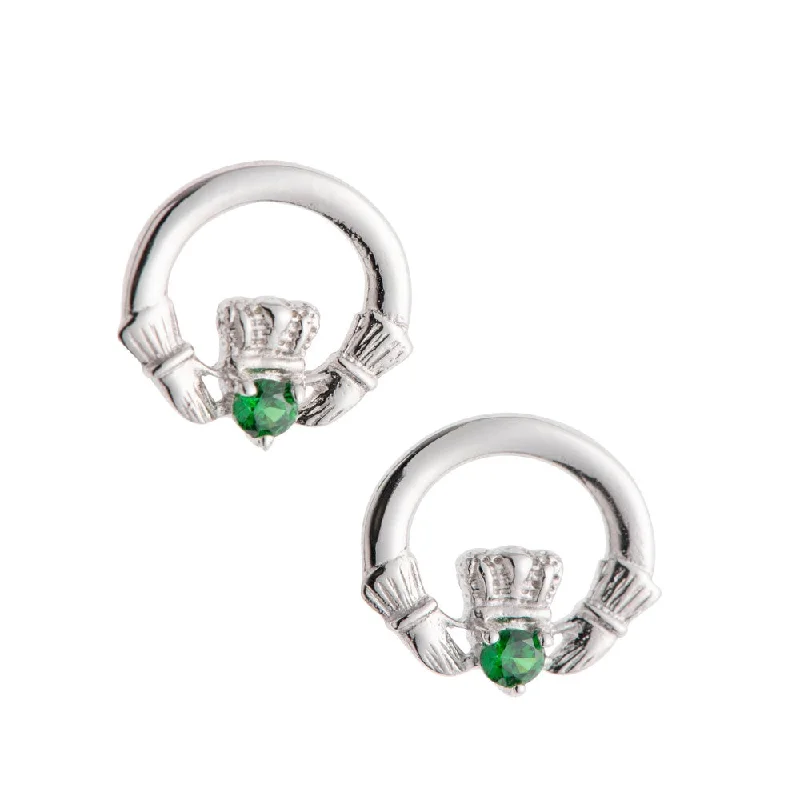 Galway Crystal Green Crystal Claddagh Sterling Silver Earrings