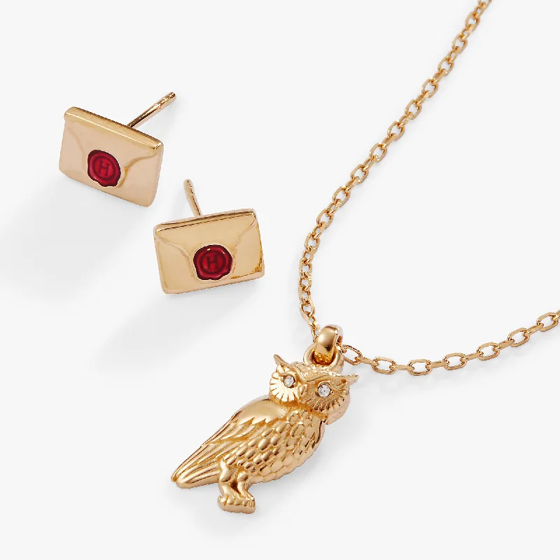 Harry Potter™ Owl and Hogwarts Letter Necklace and Earring Set, 14kt Gold Plated