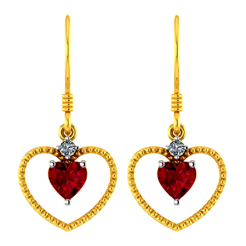 Heart Shaped 14k Gold Earring With A Mini Heart Pendant