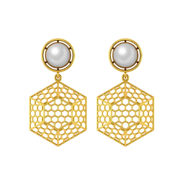 Hexad Honeycomb Gold Earring