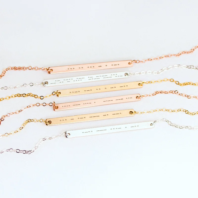 Morse code skinny bar necklace - Silver, Gold or Rose Gold Bar