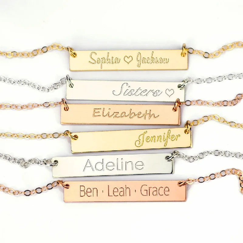 Personalized Horizontal Bar Necklace - Gold, Rose Gold, or Silver