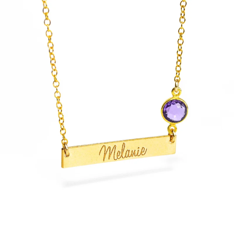 Birthstone & Personalized Metal Bar Necklace