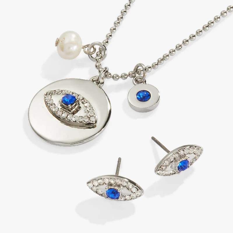 Evil Eye Charm Necklace and Stud Earring Gift Set