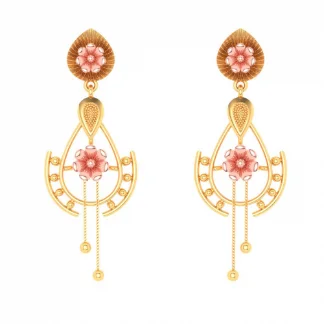 Unique Shape 22k Hanging Earring With Pink Floral Design From Mugdhaa Collection