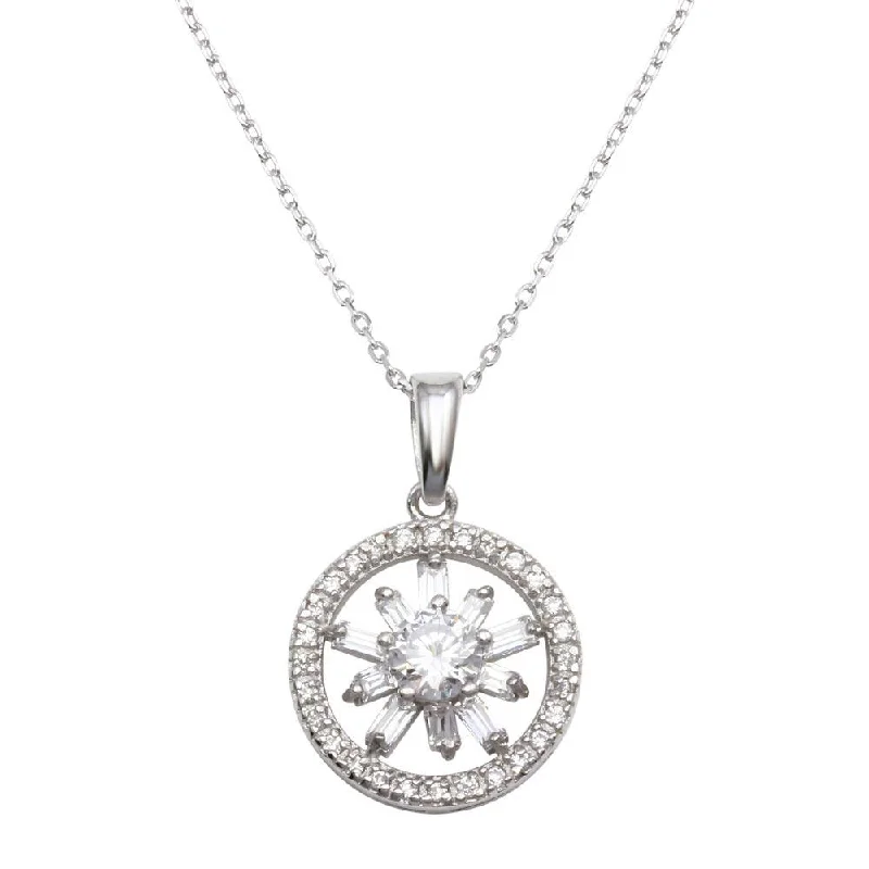 Black Rhodium Plated 925 Sterling Silver CZ Halo Star Necklace - BGP01293